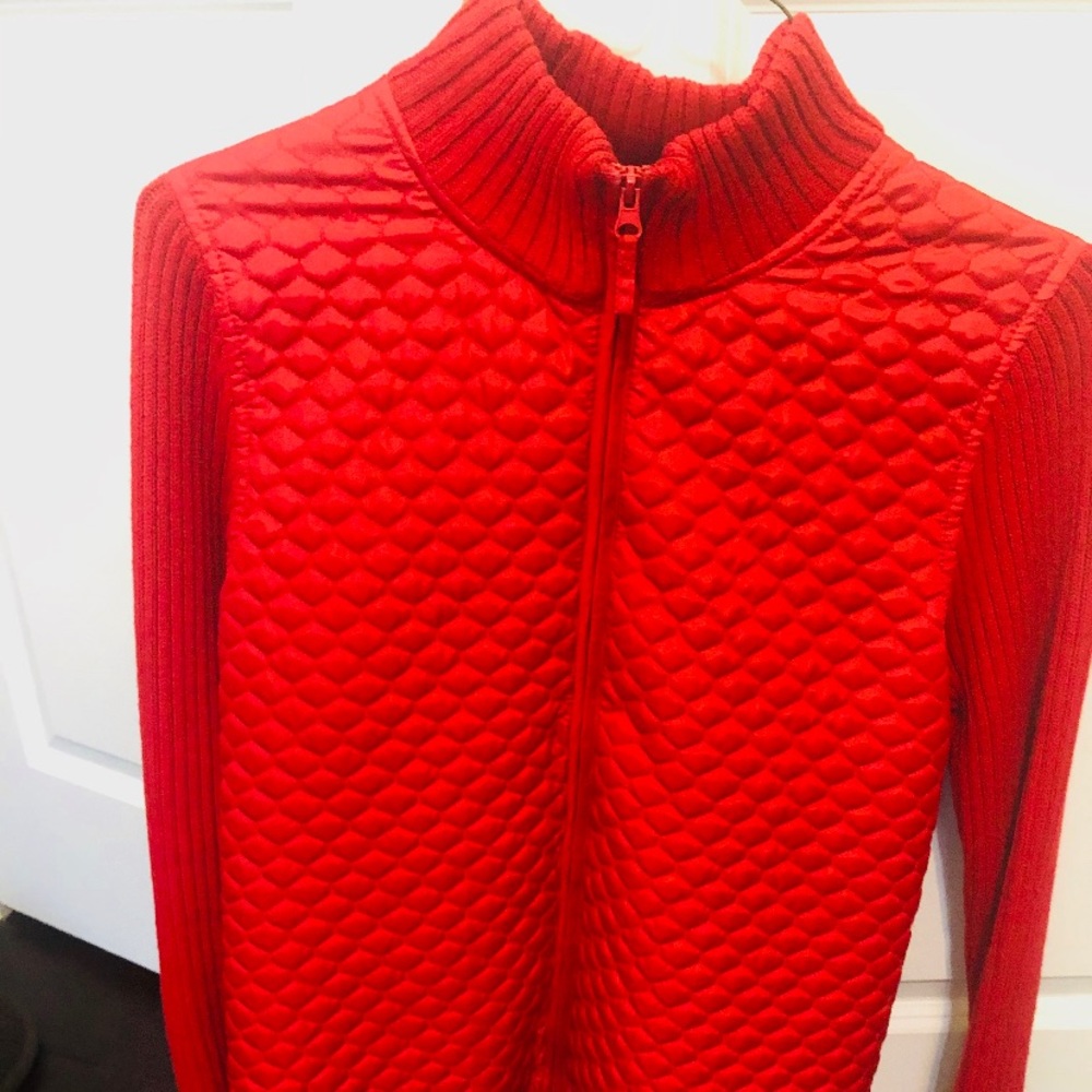 Red quilted sweater jacket